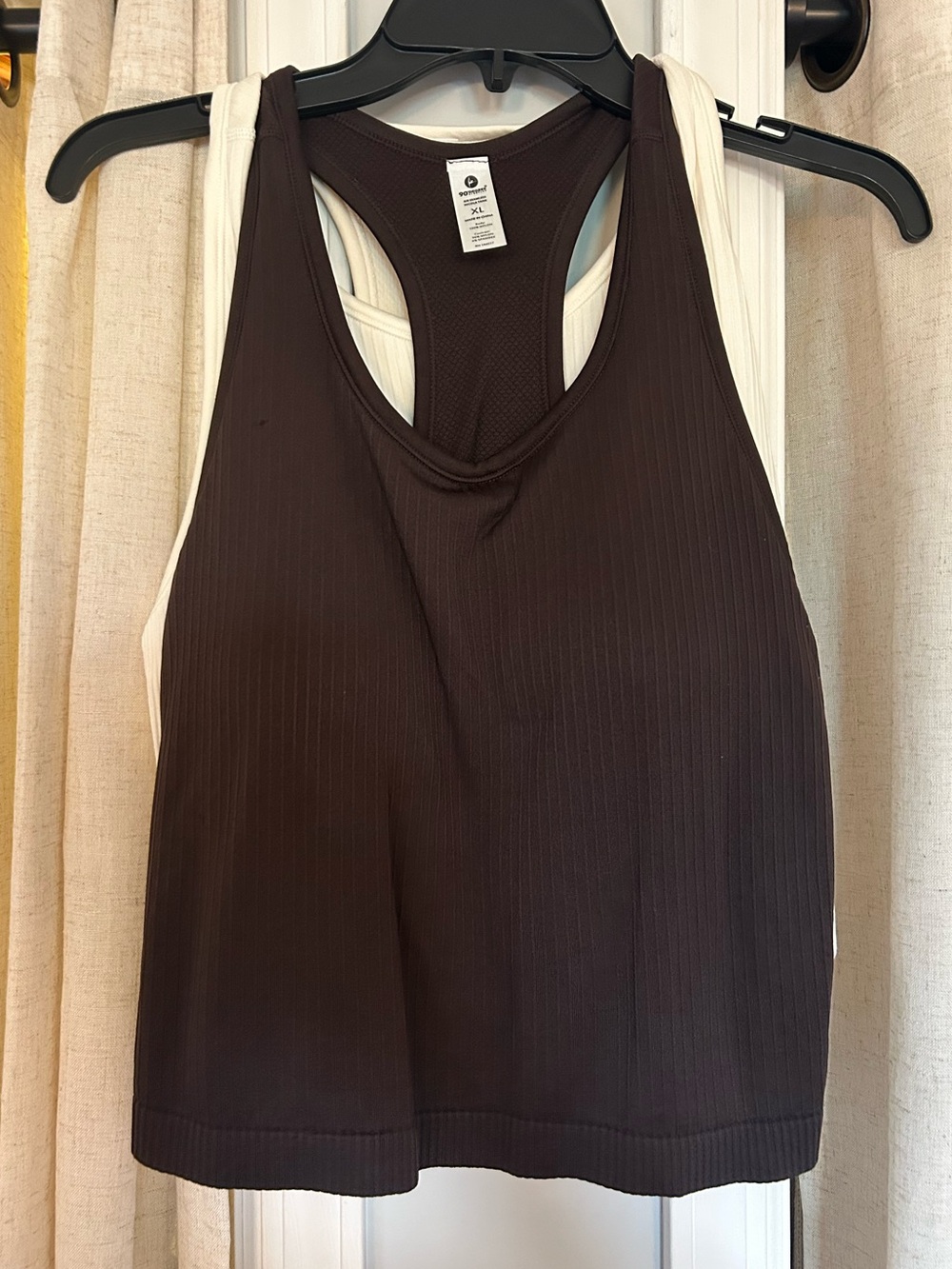 Ribbed Racerback Tank Top in Dark Brown and White
